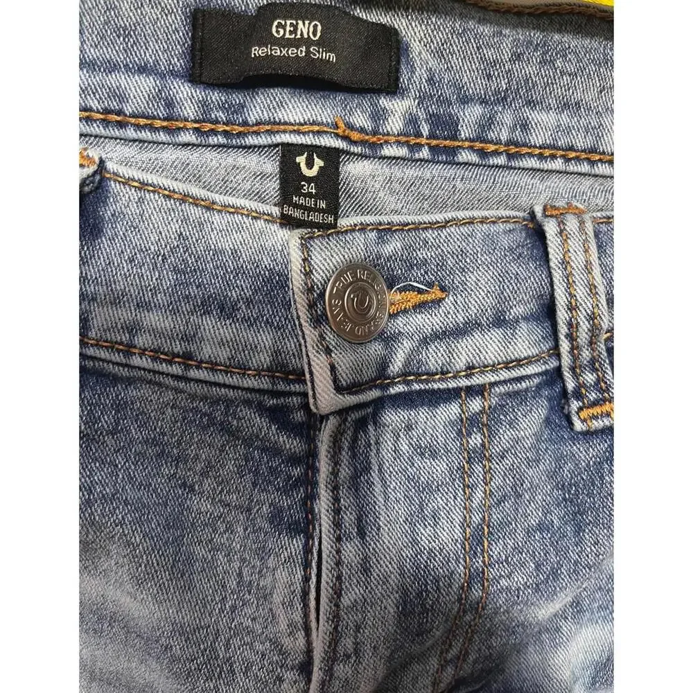 True Religion Geno Men's Jeans 34x30 Light‎ Wash Relaxed Slim Denim